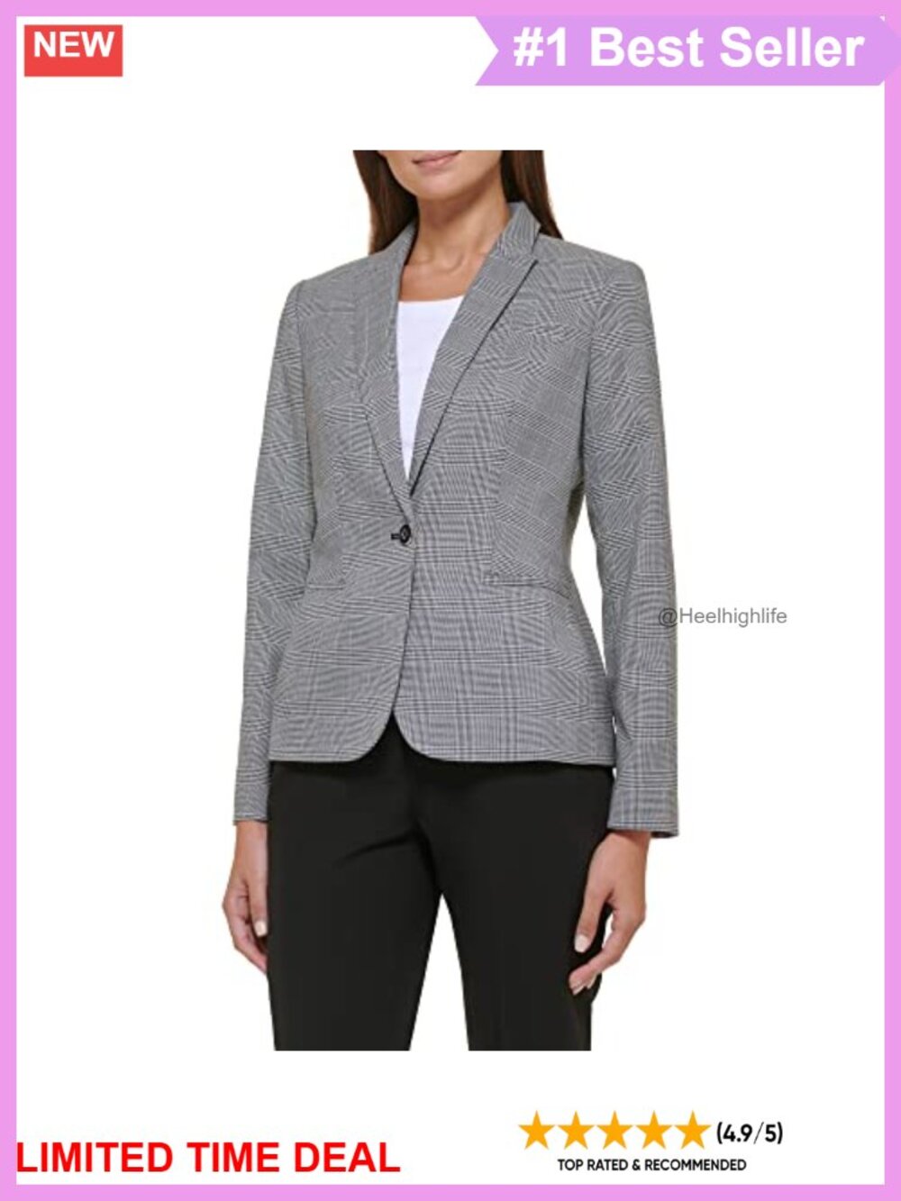 Plaid Tailored Blazer Notch Lapel Long Sleeve Business Casual